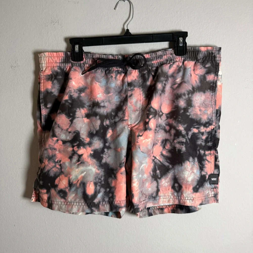 Vans Mens Tie Dye Swim Trunks Pink Grey Blue Elastic Waist Board Shorts Large